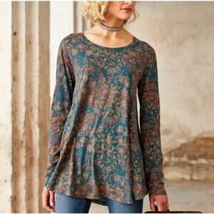 Peruvian Connection Twilight Meadow Floral Tunic Top Pima Cotton M/L
